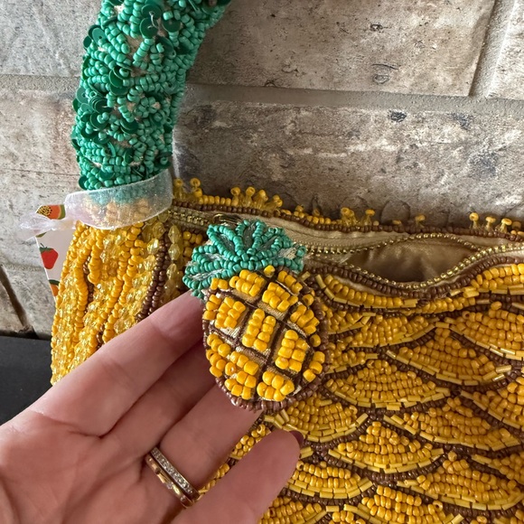 Beaded Yellow and Green Beaded Pineapple Handbag - Picture 2 of 6